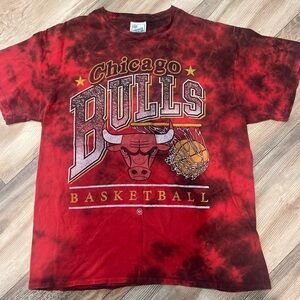 '47 Vintage Tubular NBA Chicago Bulls Red black Tie Dye Short Sleeve Shirt Large